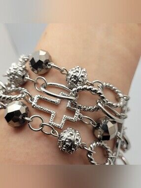 Premier Designs Silver-Tone Cross & Charm Multi-Strand Bracelet